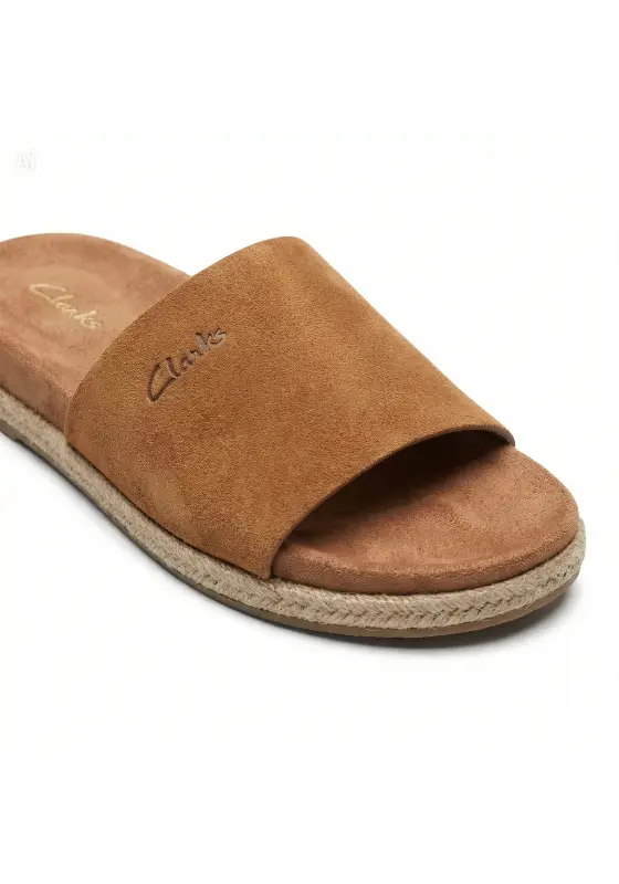 Brown Clarks slides