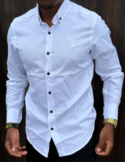 white long-sleeved button-down shirt