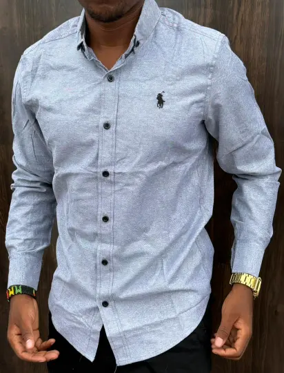 Grey long-sleeve button-down shirt