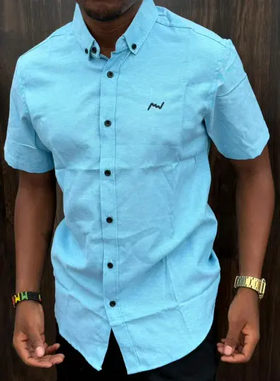 Casual Aqua blue slim short sleeve fit