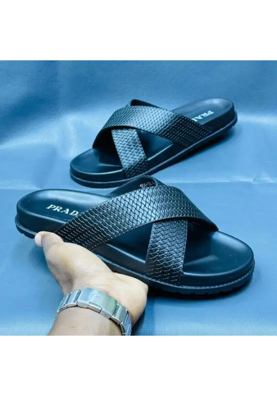 Prada Saffiano leather crisscross sandals in black