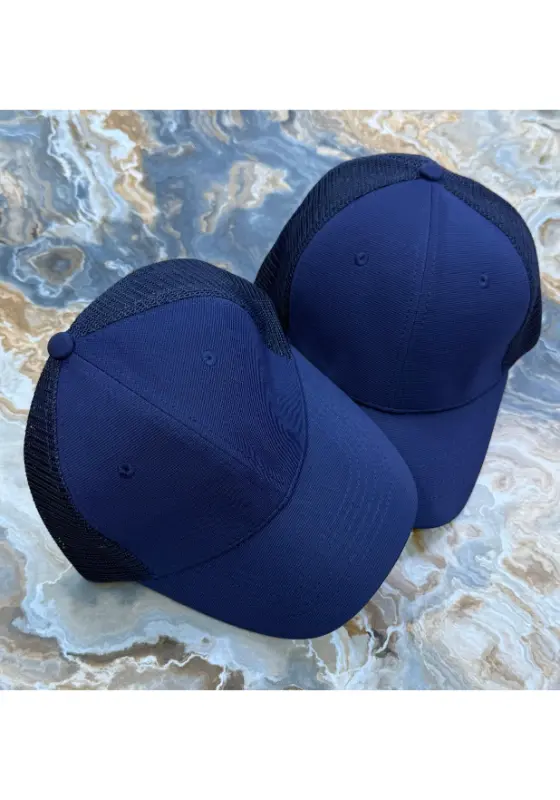 navy blue mesh trucker-style baseball cap